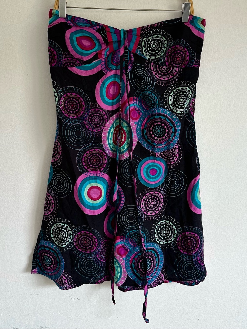 Vintage Y2K Aller Dress Mini Halter Strapless Mandala Rainbow Black Fairy Euro L